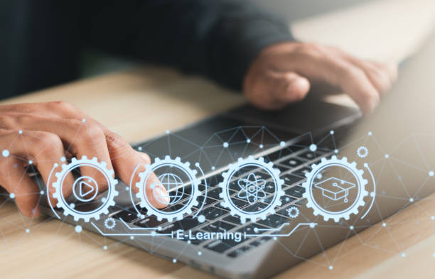 istock Education internet Technology. Person who attends online lessons on a digital screen. Education on internet, e-learning concept. 1458163999