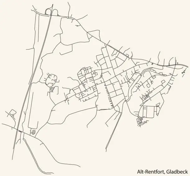 Vector illustration of Street roads map of the ALT-RENTFORT DISTRICT, GLADBECK
