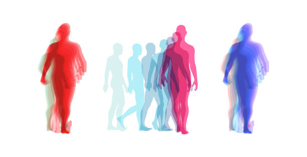 Transparent overlapping silhouettes of people. Walking men. Animation frames. Business concept for advertising. Team leader. 3d vector illustration. Transparent overlapping silhouettes of people. Walking men. Animation frames. Business concept for advertising. Team leader. 3d vector illustration. walking animation stock illustrations