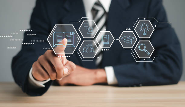 istock Education internet Technology. Person who attends online lessons on a digital screen. Education on internet, e-learning concept. 1458169400