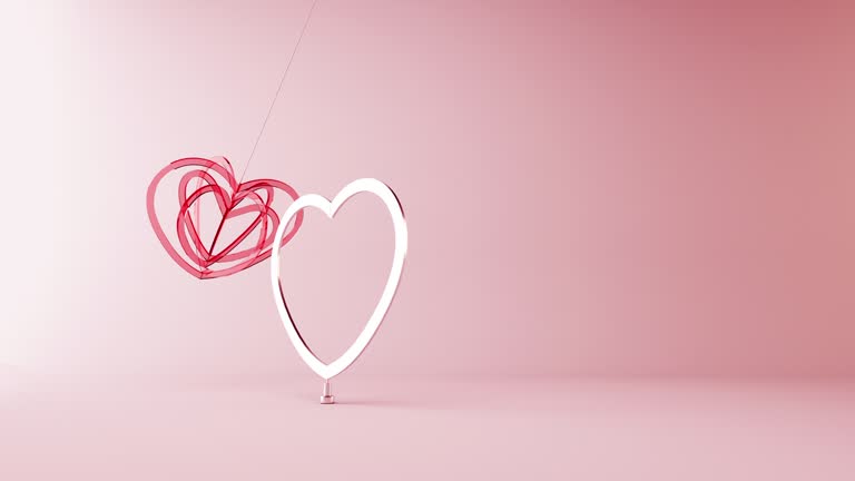 3d loop animation of glass heart pendulum. Love and valentines day themed background animation.