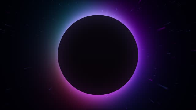 Circle frame with motion gradient on black background with stars. Fluid gradients. Abstract liquid shape neon lights. Colorful bright neon template. Dynamic soft color. Seamless loop footage