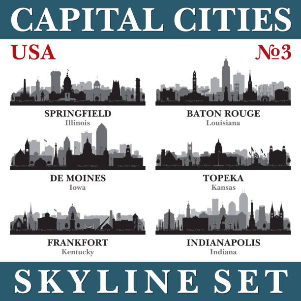 Capital cities skyline set. USA. Part 3 Capital cities skyline set.  USA. Vector silhouette background illustration. frankfort kentucky stock illustrations