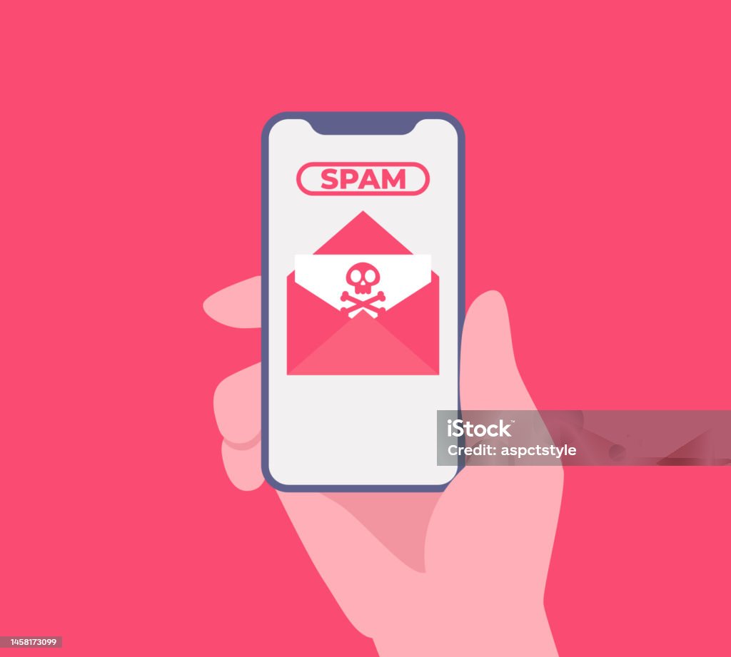 Spam Risk Screen Spam Email Warning Window Appear On Phone Screen Concept Of Virus ...