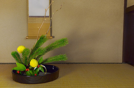 Flower Arrangement in the Japanese Traditional Room/Studio Shot