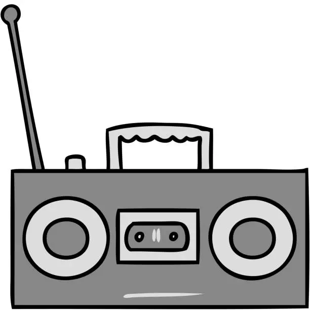Vector illustration of hand drawn cartoon doodle of a retro cassette player