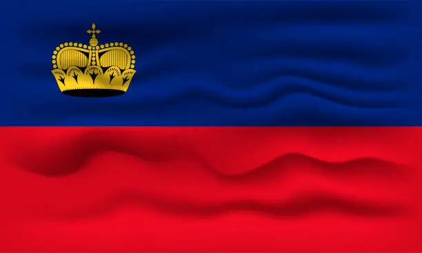 Vector illustration of Waving flag of the country Liechtenstein. Vector illustration.