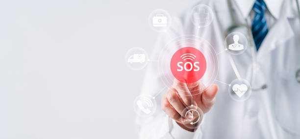 istock Doctor push button calling SOS Emergency icon, call phone, Emergency application from smartphone service 24 hr. hospital service on site for help. 1458178521