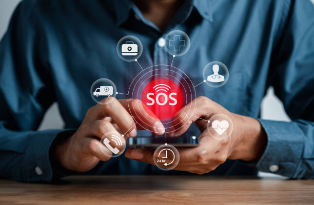 istock Man use calling SOS Emergency by phone, call phone, Emergency application from smartphone service 24 hr. hospital service on site for help. 1458178579