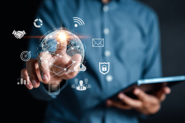 istock Businessman planning by tablet development leadership and customer target group with Business global internet connection technology and digital marketing, Financial and banking, Digital link tech 1458178616