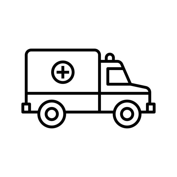 구급차 차량 아이콘입니다. 응급 자동차, 약 밴, 케어 의료 지원. - ambulance mini van speed emergency sign stock illustrations