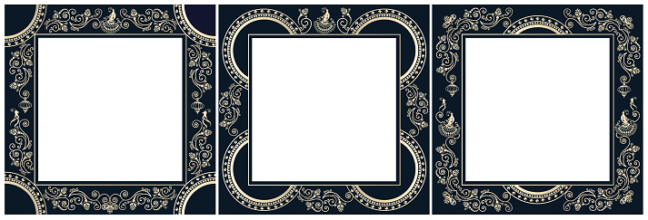 Collection of vintage frames with empty space for text. Openwork frames for decorating cards, menus, invitations. Vector set of decorative backgrounds.