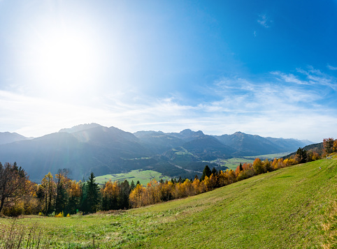 Famous Nassfeld mountains and rocks in Carinthia, South of Austria. Gartnerkofel, Kammleiten and Trogkofel mountains during late summer and autumn.