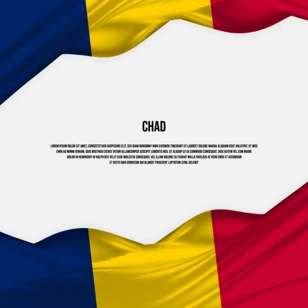 Vector illustration of Chad flag design. Waving Chad flag made of satin or silk fabric. Vector Illustration.