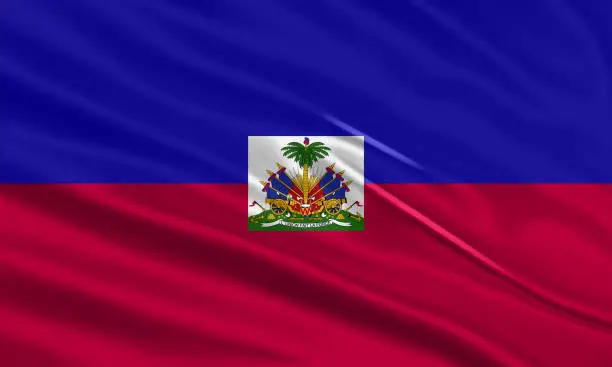 Vector illustration of Haiti flag design. Waving Haiti flag made of satin or silk fabric. Vector Illustration.