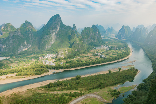 Karst hills by Li River near Xingping. China.