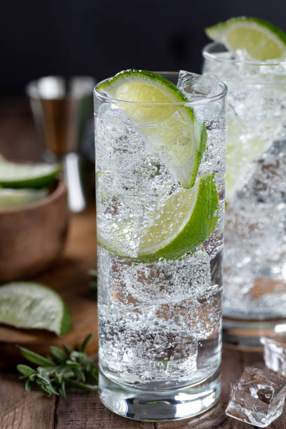 istock Gin and tonic cocktail with lime and ice 1458194609
