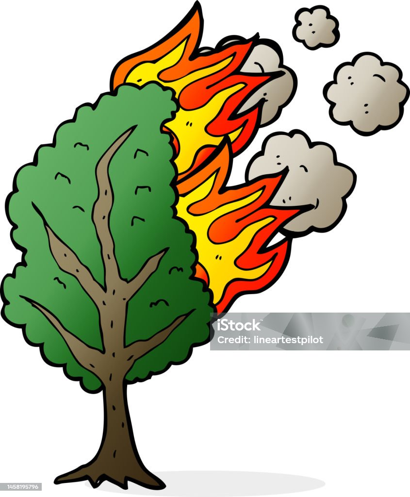 Cartoon Burning Tree向量圖形及更多剪貼畫圖片 - 剪貼畫, 卡通, 另類的 - iStock