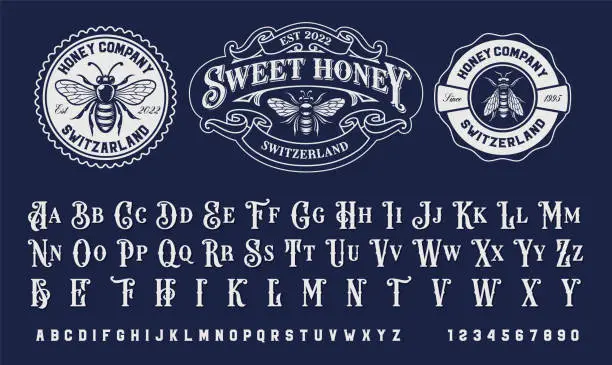 Vector illustration of Set of vintage honey labels templates