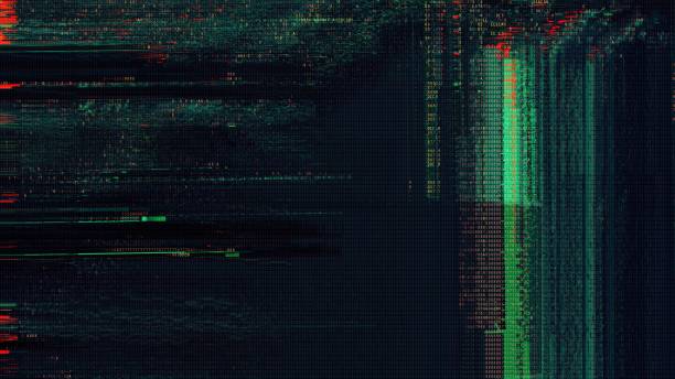 Abstract Futuristic Green and Red Digital Glitch Overlay on Black