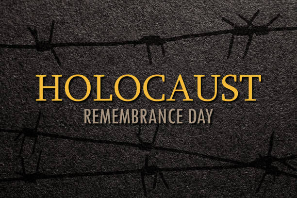 ilustrações de stock, clip art, desenhos animados e ícones de international holocaust remembrance day. barbed wire on a black background. - death camp