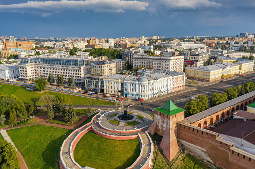 Nizhnevolzhskaya embankment. Chkalovskaya staircase. Aerial view.