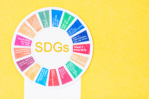 SDGs 17 development goals environment on yellow background. Environment Development concepts.