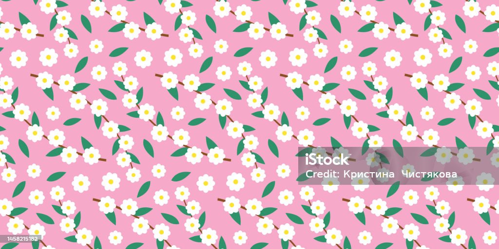 Pink Spring Pattern Blooming Spring Pink Horizontal Banner Seamless Pattern Stock ...
