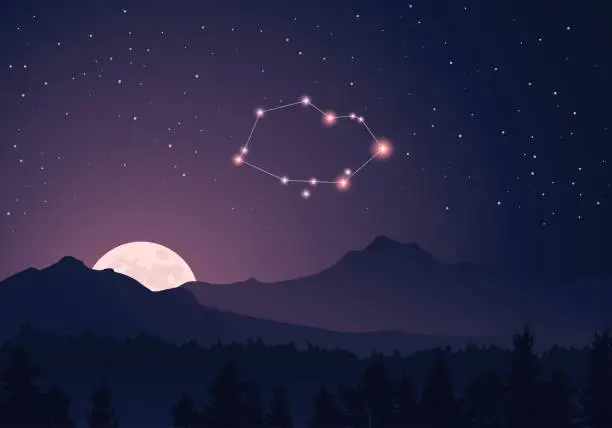 Vector illustration of Vector constellation Vela in dark purple, starry sky.