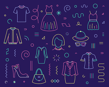 Haute couture fashion concept line icon set can fit various design projects. Modern and multi colored line vector illustration featuring the object drawn in liquid style. It's also easy to change the stroke width and edit the color.
