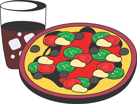 Italian staple Flatbread vector icon design, Fast Food symbol, Junk food sign, popular inexpensive good taste snacks stock illustration, traditional pizza with cola concept