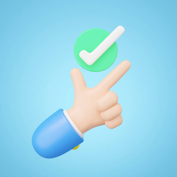 3D Great ideas icon. Snap finger with check mark. Green circle with tick floating hand on blue background. Business creative, thinking idea, Success education concept. 3d cartoon render illustration icono de grandes ideas 3d. chasquear el dedo con la marca de verificación. círculo verde con garrapata flotando sobre fondo azul. creatividad empresarial, idea de pensamiento, concepto de educación para el éxito. ilustración de renderizado de dibujos