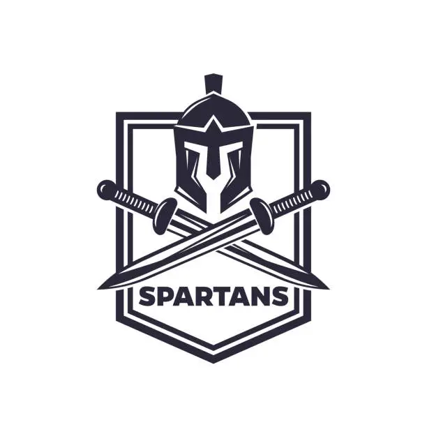 Vector illustration of Spartans vector emblem with helmet and swords