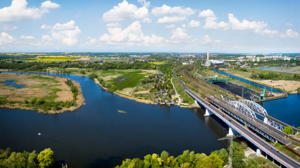 istock Road and rail bridges on the Oder River in Szczecin, Poland 1458224588