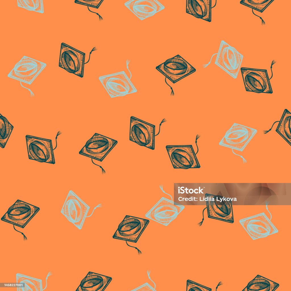 Rustic Grad Hat Pattern Graduate Hat Engraved Seamless Pattern Vintage Element Education In ...