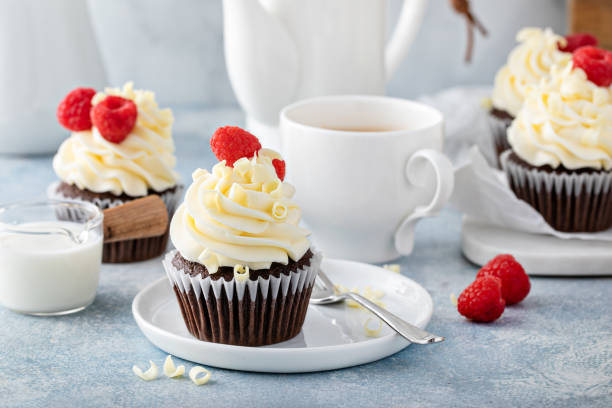 istock White and dark chocolate cupcakes with chocolate curls 1458229406