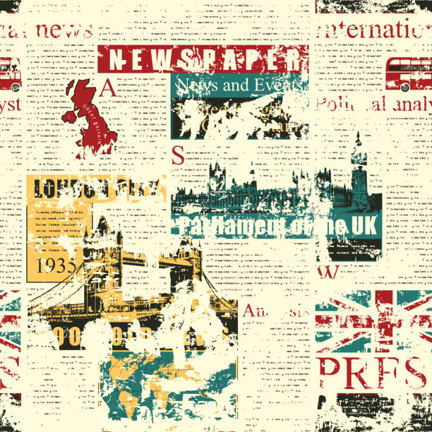 illustrations, cliparts, dessins animés et icônes de motif transparent avec un journal britannique ou londonien - map greater london southeast england uk