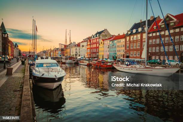 Famous Nyhavn Canal In Copenhagen Denmark Stock Photo - Download Image Now - Copenhagen, Architecture, Building Exterior