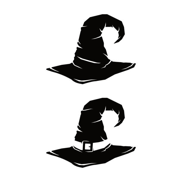 wizard witch hat vector icon illustration silhouette - hexenhut stock-grafiken, -clipart, -cartoons und -symbole