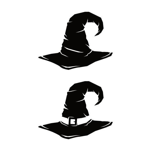 마법사 마녀 모자 벡터 아이콘 그림 실루엣 - 마녀 모자 stock illustrations