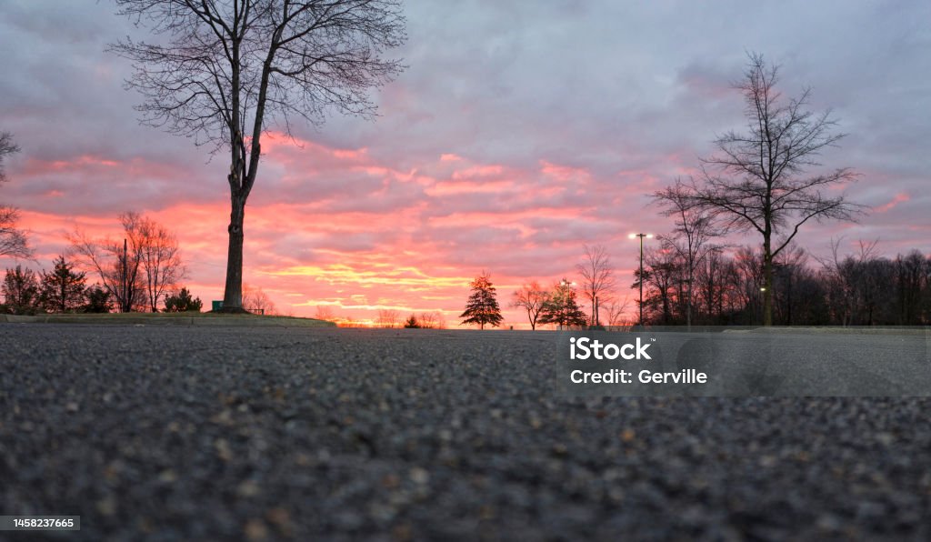 Start of the Day Sunrise in an abandoned parking lot in Loudoun County, Virginia. Ashburn Stock Photo