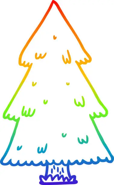 Vector illustration of rainbow gradient line drawing of a christmas tree