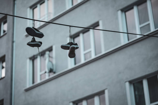 Thick wire used to hang clothes on the rooftop to dry clothes of a residential building