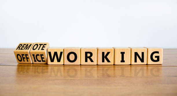 istock Office or remote working symbol. Turned wooden cubes and changed words remote working to office working. Beautiful white background. Business office or remote working concept, copy space. 1458244786