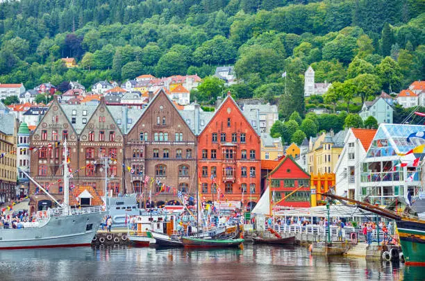 Bergen city view across the harbour, Norway