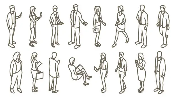 Vector illustration of Business people thick outlines