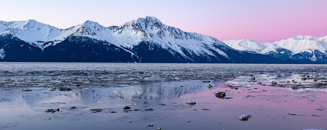 Beautiful morning in January near Anchorage, Alaska on the Seward Highway