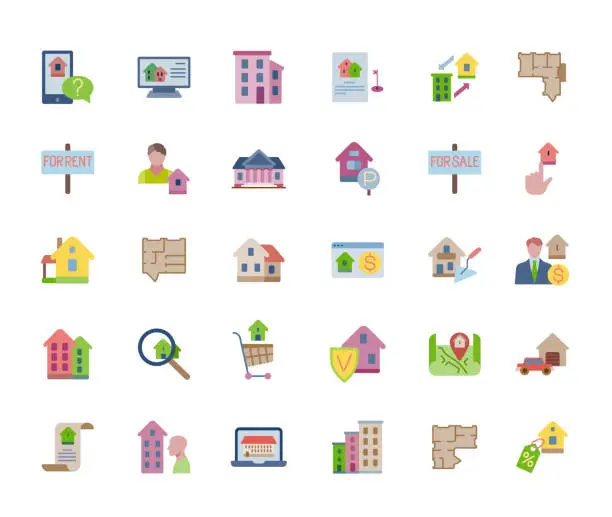 Vector illustration of Property, Real Estate Flat Icons Set