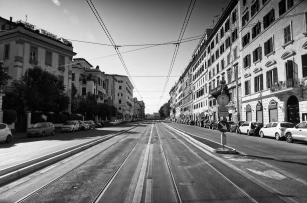 via Emanuele Filiberto,  in Rome, near San Giovanni In laterano, during the lockdown in May 2020, spectral, empty