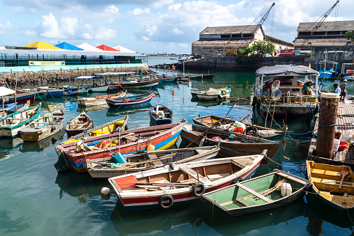 Salvador, Bahia, Brazil - May 06, 2022: Commercial vessel port of Feira de Sao Joaquim, in the city of Salvador, Bahia.